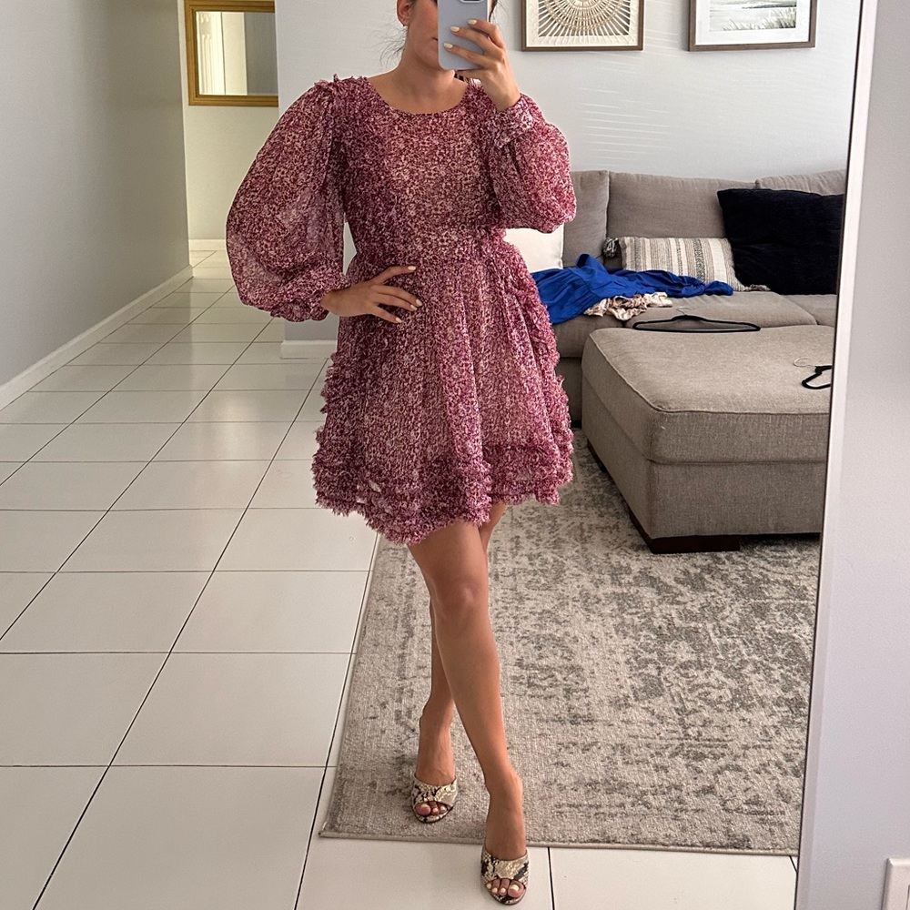 Cute mini dress with puff sleeves. Percent for a bridal or baby shower!